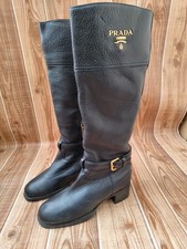 PRADA Black Leather Logo Zip Knee-High boots EU 36 US 6