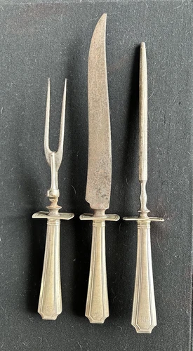 1910 Sterling Silver Durgin Fairfax 3pc Roast Carving Set  Fork ,Knife,Sharpner