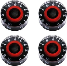 "4pcs Black and Red Electric Guitar Bass Top Hat Knobs Speed Volume Tone AMP E..