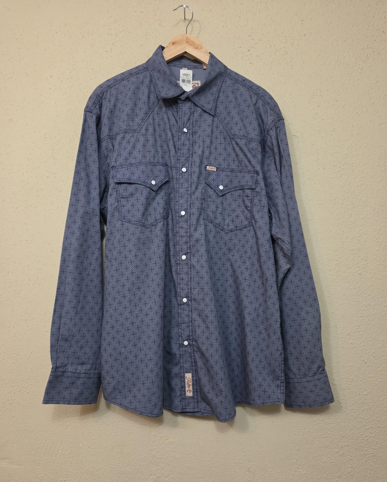 Rafter C Shirt Mens XL Blue Geometric Western Pearl Snap Cowboy Long Sleeve