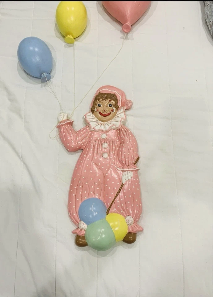 Ceramic Circus Clown & Balloons Nursery Childs Room Vintage Painted Wall Decor - Image 2 of 4
