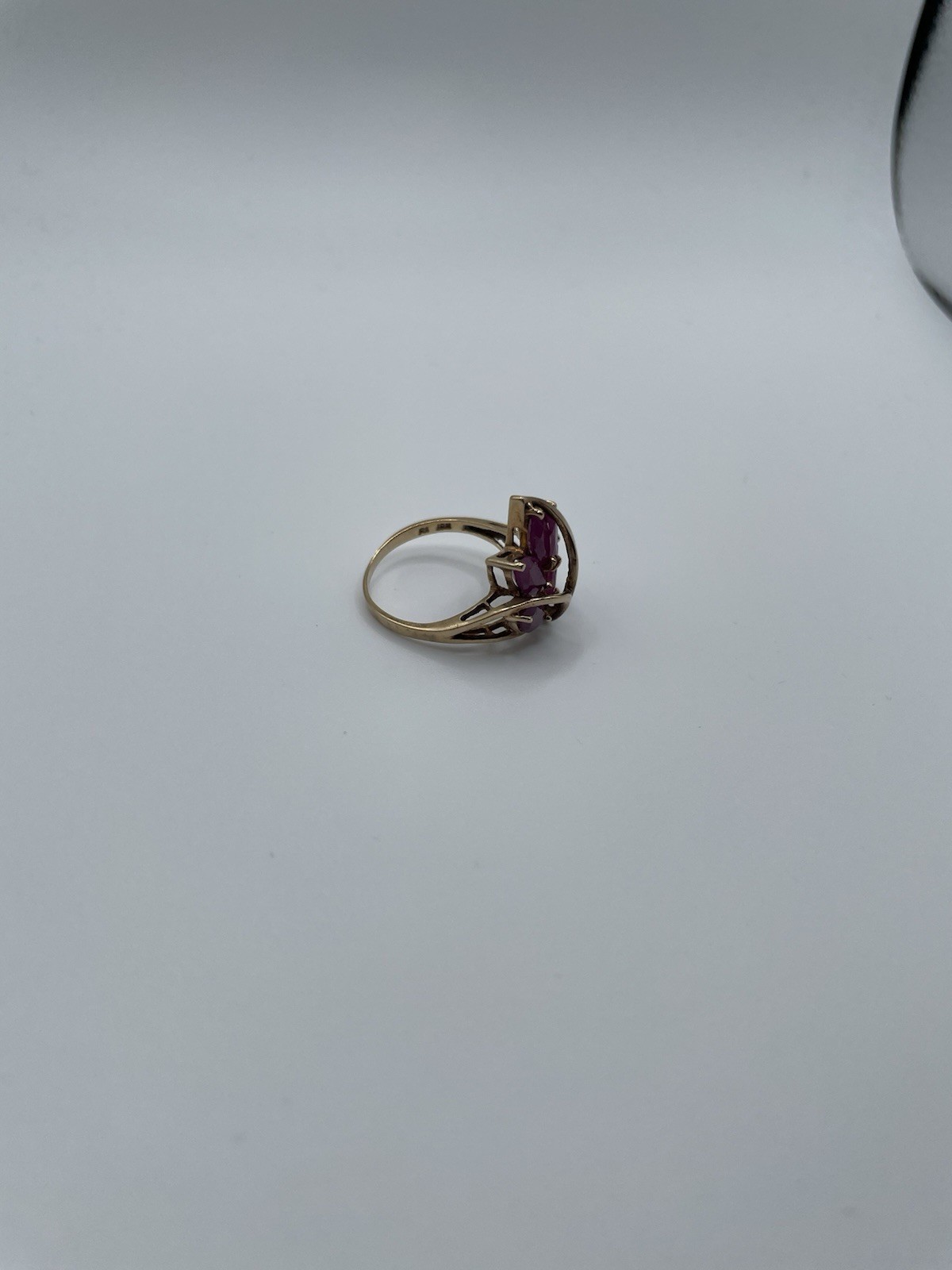 10k Solid Yellow Gold Marquise Ruby Flower Ring S… - image 12