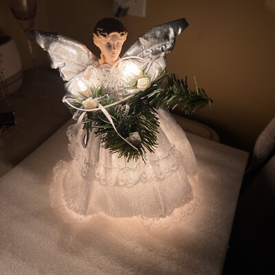 Beautiful 9Angel White Dress Silver/White Lace Light Up Christmas Tree Top  T73 | eBay