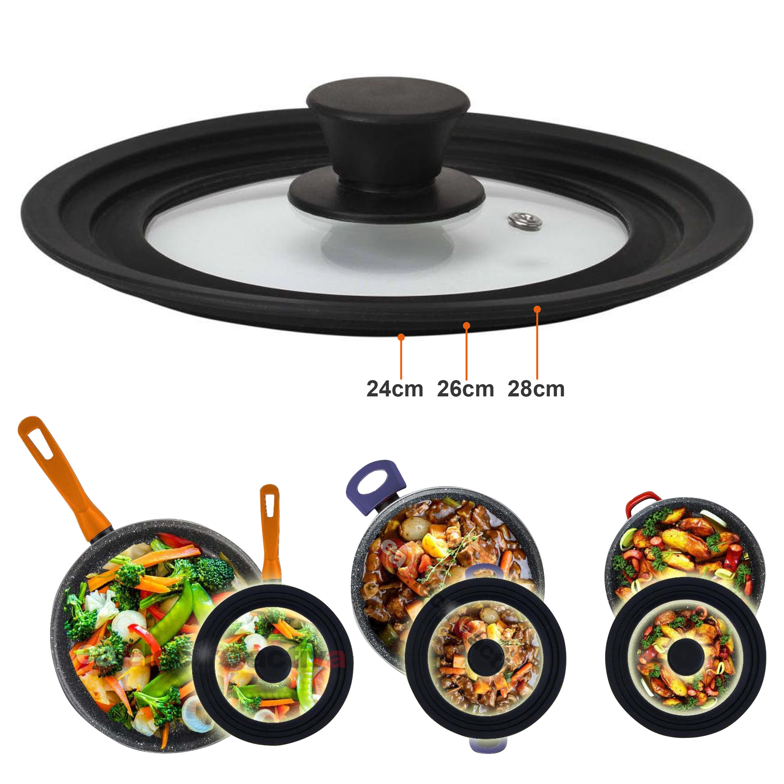 Tapa Sartén, Ollas, Multidiámetro, Borde Silicona, Cristal Con Válvula Vapor, 24-26-28 - Magefesa En Oferta Tapa Antisalpicaduras Cristal Silicona Sarten Olla Cacerola 24-26-28 Magefesa