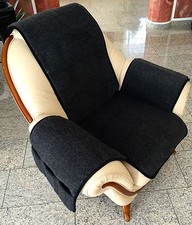 Sesselschoner anthrazit Sesselauflage &Uuml;berwurf L&auml;ufer Merinowolle  mit Taschen