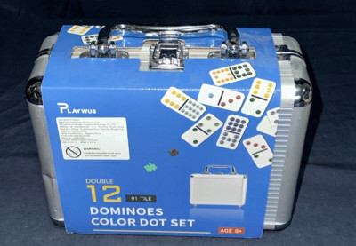 Double 12 Dominoes Color Dot Set 91 Tile W/ Case Play Wus