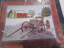 Abandoned Buggy Crewel Kit 1250 Dimensions, 1983 cloth stained