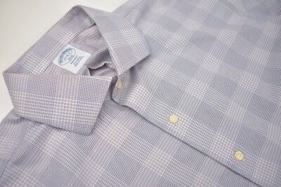 Brooks Brothers Regent Gray/White Plaid Spread Collar Dress Shirt Size: 17-36/37