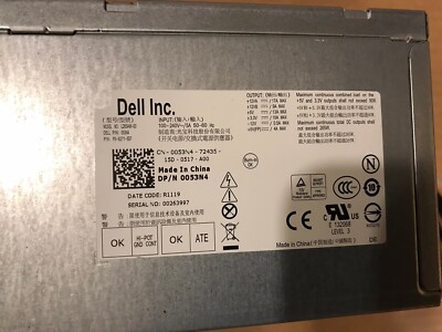 Dell L265AM-00 H265AM-00 AC265AM-00 265W Power Supply DP/N: 0053N4