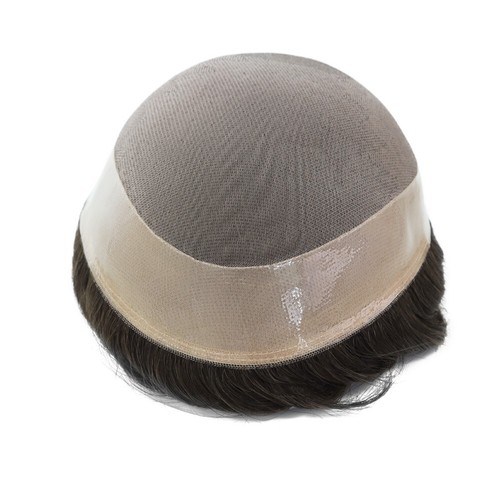 Mens Toupee Human Hair Replacement System Fine Mono Medium Brown Hair Pieces #4 - Picture 5 of 10