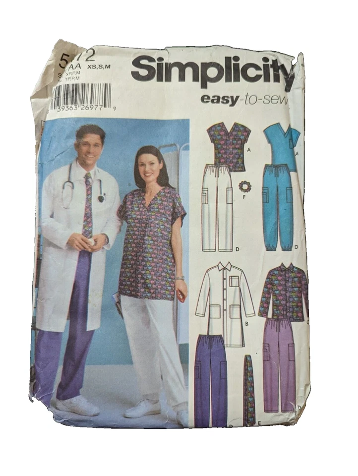 Simplicity sewing pattern 5472 medical scrubs uniform men women cut sz XS-M - Image 3 of 3