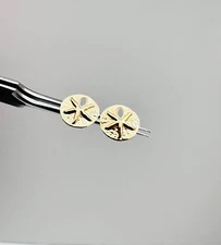 Estate Solid 14K Yellow Gold Sand Dollar Small Lightweight Stud Earrings, 9.5mm