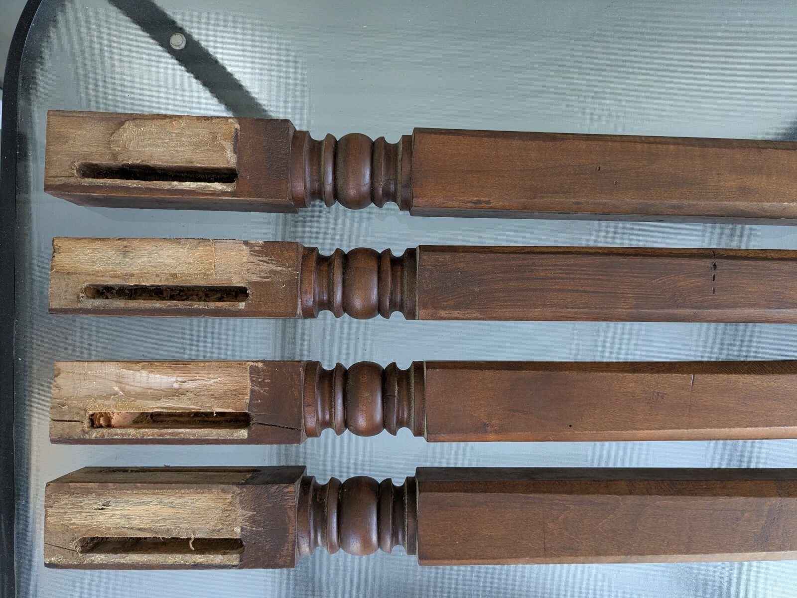 Antique Set 4 Early Salvaged Soft Maple Furniture Legs 28" Tall X 2" Wide