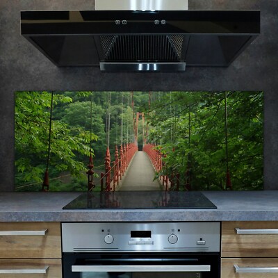 Brücke im Wald 125x50 Hartglas Küchenrückwand Wandschutz ESG Große Deko Glas