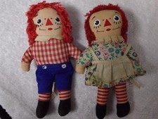 Vintage Knickerbocker Raggedy Ann  Andy 6.5" Stuffer Dolls
