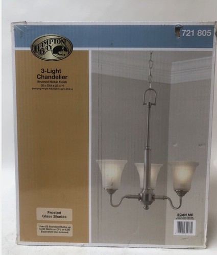 Hampton Bay Creekford 3-Light Brushed Nickel Chandelier w/ Frosted Glass Shades - Picture 5 of 5