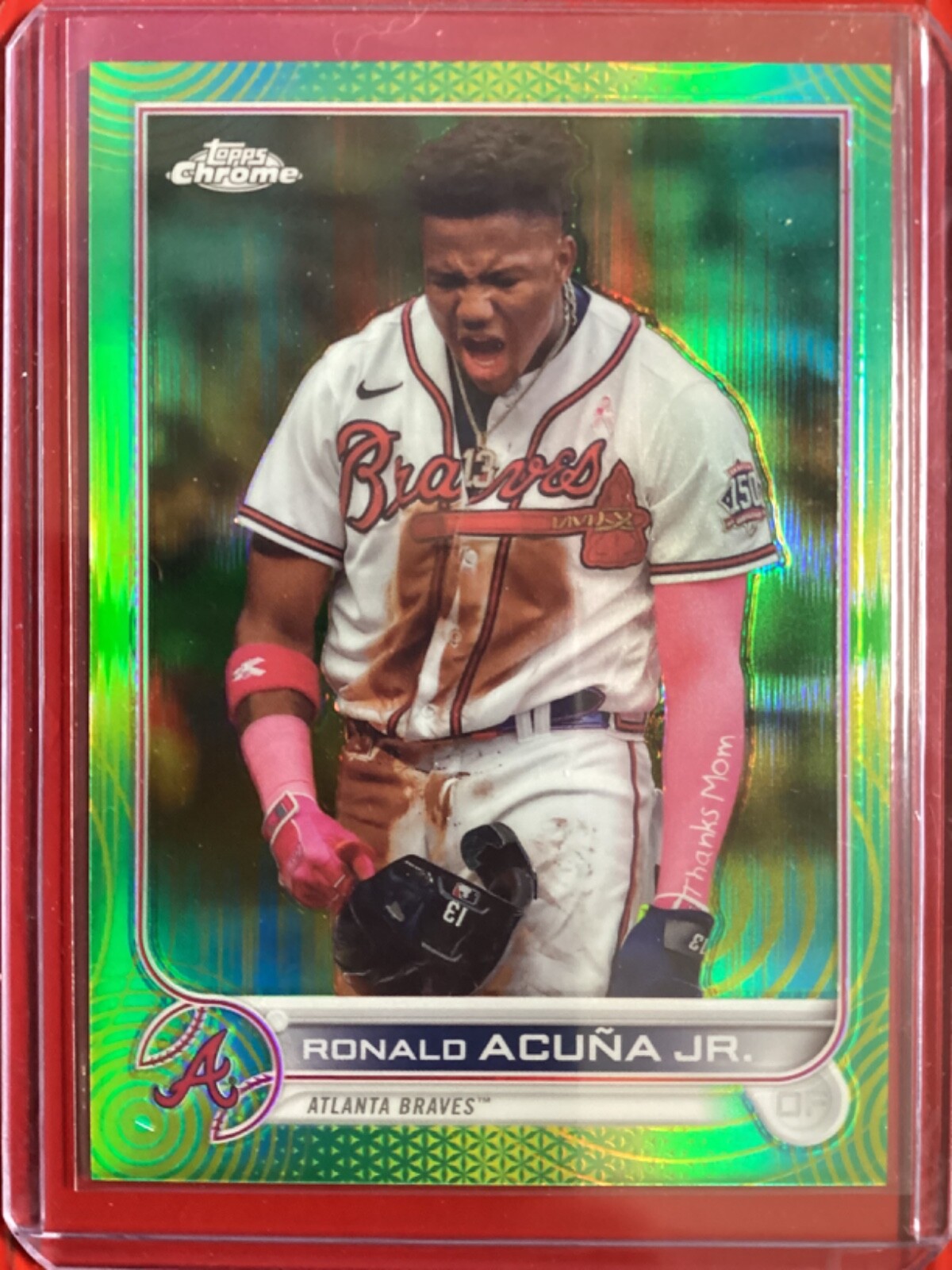 Ronald Acuna Jr.  2022 Topps Chrome Green / Yellow Sonic Pulse  /99 !!  #165