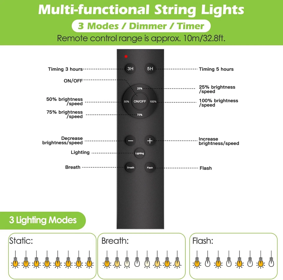 48FT/15M Dimmable Solar String Lights Outdoor 15+1 Led Bulbs Pergola Bistro Deck - image 3 of 4