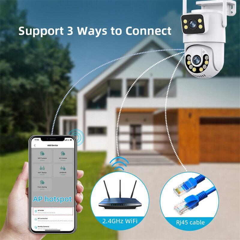 Dual Lens HD 8MP WiFi IP Camera Wireless Outdoor CCTV PTZ Security ...