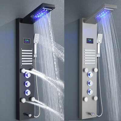Shower Panel Tower System LED Rain&Waterfall Massage Jet Spraye Stainless Steel