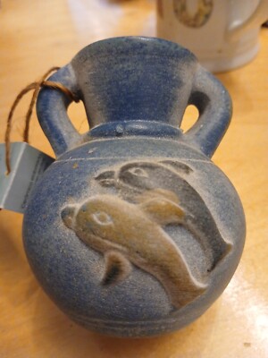 Ceramica Canarias Delphin Aphora Vase Volcanic Clay & Sand Hand Made 9cm Spain
