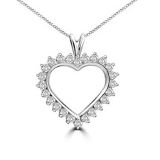 1ct Heart Pendant Necklace Cubic Zirconia 14K White Gold Plated Sterling Silver