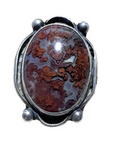 Sterling Silver Lg Oval 9.8g Crazy Lace Agate Ring SZ 7.5