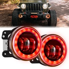 2pcs 4" inch Round LED Fog Lights Red Halo Ring DRL for Jeep Wrangler JK JL TJ
