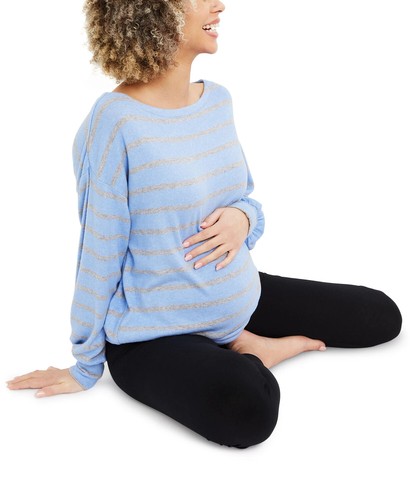 Motherhood Umstandsmode U-Ausschnitt Langarm gestreift Top blau Größe XS - Bild 3 von 3