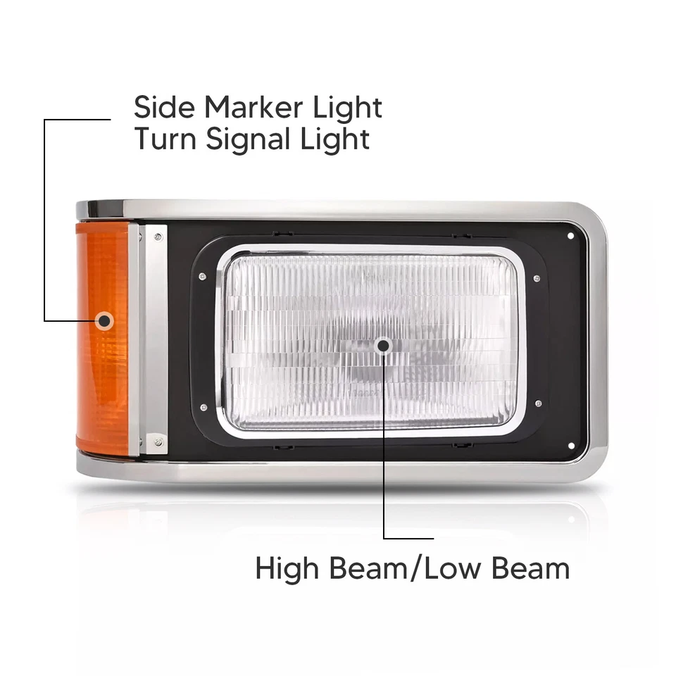 Pair Headlights W/Bezel&Bulbs For Mack CH613 SFA Hood Truck 1990-2017 Left Right Foto 3 de 4