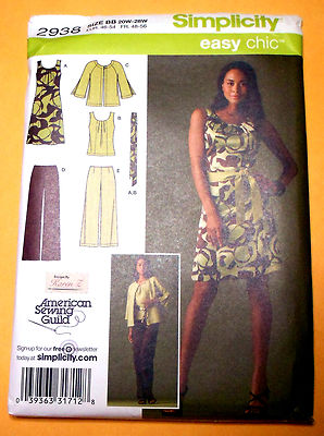 New! Simplicity Women's Plus Size Dress, Top, Pants, Jacket, Tie Belt Sz 20W-28W