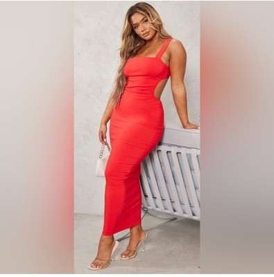 PRETTY LITTLE THING RED MAXI DRESS WITH BACK CUT OUT SIZE 6 NWT