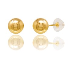 14kt Yellow Gold Balls Stud Earrings with Comfort Silicone Back 8mm