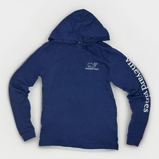 Vineyard Vines Men  s XS Navy Blue Whale Logo Hooded Shirt NWT 100 Cotton