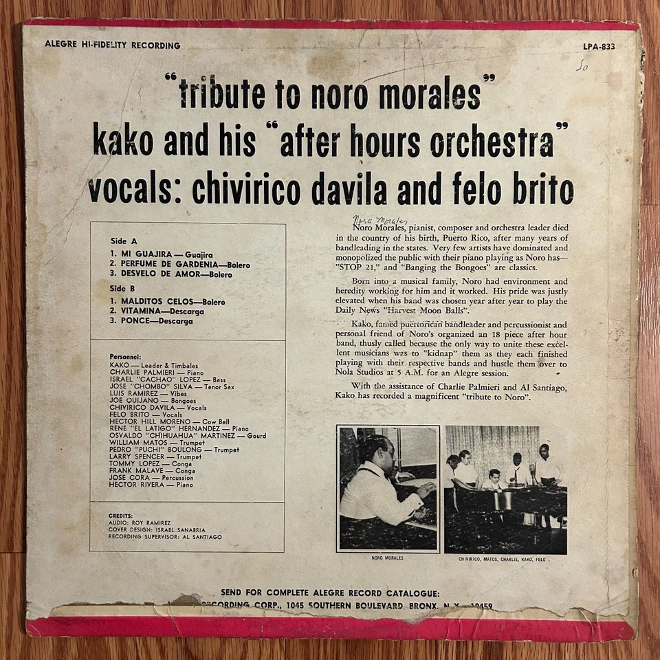 KAKO AFTER HOURS ORCHESTRA Tributo A Noro LP on Alegre 1964 mono latin - Image 2 of 4