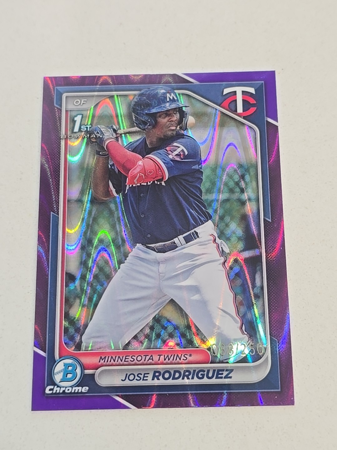 2024 Bowman JOSE RODRIGUEZ /250 1st Chrome Purple Wave Refractor Twins PS1..