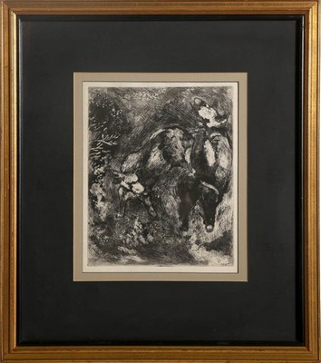 Marc Chagall, Les Deux Taureaux et une Grenouille, Etching on Japon Nacre, signe