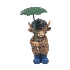 Highland Cow Figurine Resin Ornament Rainy Day Gift Boxed Cute Home Decor 15cm