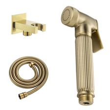 Brushed Gold Brass Bidet Faucet Set Douche Hand Held Toilet Sprayer Wall Holder