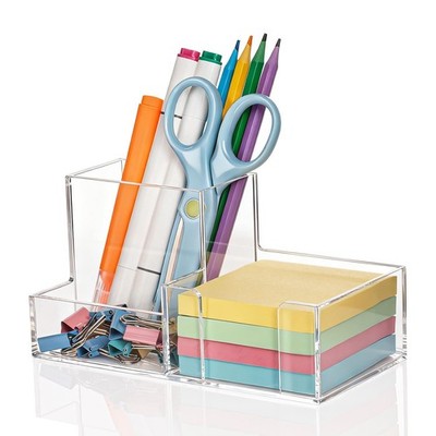 Pen Holder for Desk Clear Pencil Holder with Sticky Notes Holder Acrylic 3 Co...