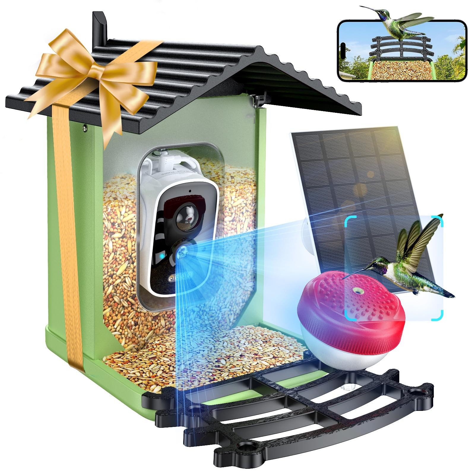 OPOWO Bird Feeder Camera2K HD AI Идентифицирует умный птичий домик на солнечных батареях - Зеленый 15790₽