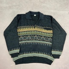 Vintage Knitted Jumper Abstract Patterned Grandad Knit Sweater Men's M
