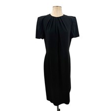 Alexander McQueen Black Pleated Neck Structured Shoulder Sheath Dress IT 48