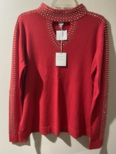 Maglione natalizio donna Vila Milano rosso impreziosito metallo stampato XL NUOVO CON ETICHETTE