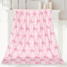 60x50 Inch Pink Bow Fuzzy Flannel Throw Blanket Coquette Knot Bed Couch Sofa