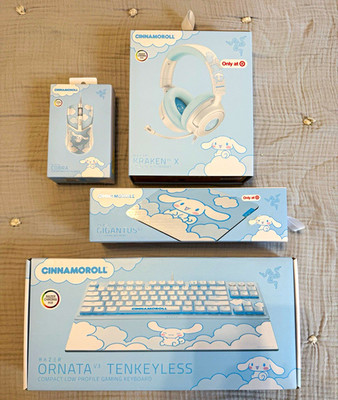 Razer Kraken V4 X Cinnamoroll Gaming Setup  Headset keyboard Mic mouse & pad