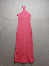 Old Navy Women Maxi Dress XS Pink Ribbed Halter Neck Stretch Side Slit Casual