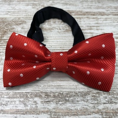 Mens Red Bow Tie White Polka Dot Pre Tied Adjustable Formal Wedding Classic