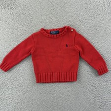 Polo Ralph Lauren Sweater Baby 18 Month Red Ribbed Knit Cotton Pullover Preppy