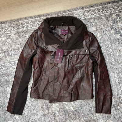 Vigoss NWT Brown Faux Leather Moto Jacket Medium Brown Biker Full Zip